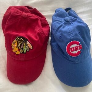Chicago cubs and Blackhawk hats